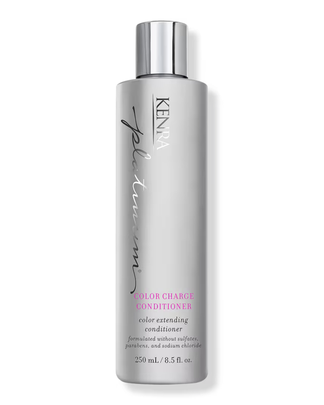 Kenra Platinum Color Charge Conditioner is a lightweight moisturizer that recharges the brilliance, vibrancy, and longevity of hair color for up to 50 shampoos. Enriched with high-performance Fade-Fighting Technology, this gentle cleanser locks color pigments inside the hair's cuticle while providing moisture for maximum color retention.