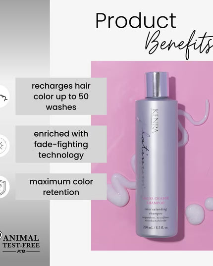 Platinum Color Charge Shampoo is a gentle cleanser that recharges the brilliance, vibrancy and longevity of hair color for up to 50 shampoos. Enriched with high-performance fade-fighting technology, this shampoo locks color pigments inside the hair's cuticle to provide maximum color retention.