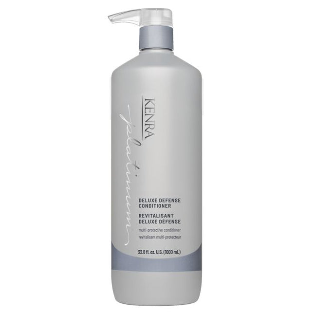 Protect and defend your hair with Kenra Platinum® Deluxe Defense Shampoo &amp; Conditioner System. Discover daily hair defense against breakage, color loss, and damage during heat styling.* This multi-protective formula enhances shine, preserves color vibrancy, and reduces breakage by 91%.** Formulated to enhance style memory to effortlessly retain your style longer.