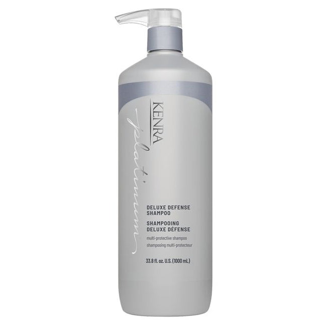 Protect and defend your hair with Kenra Platinum® Deluxe Defense Shampoo &amp; Conditioner System. Discover daily hair defense against breakage, color loss, and damage during heat styling.* This multi-protective formula enhances shine, preserves color vibrancy, and reduces breakage by 91%.** Formulated to enhance style memory to effortlessly retain your style longer.