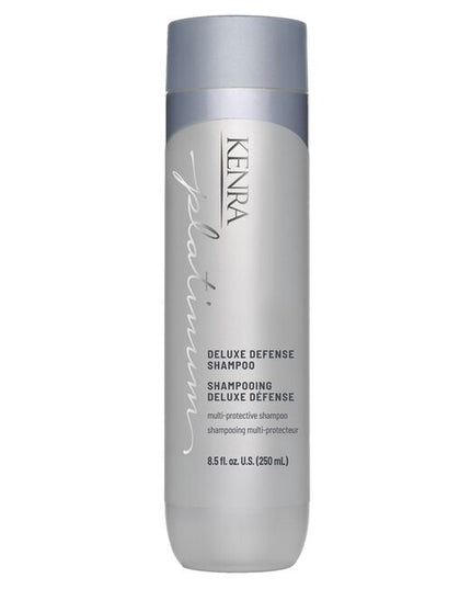Protect and defend your hair with Kenra Platinum® Deluxe Defense Shampoo &amp; Conditioner System. Discover daily hair defense against breakage, color loss, and damage during heat styling.* This multi-protective formula enhances shine, preserves color vibrancy, and reduces breakage by 91%.** Formulated to enhance style memory to effortlessly retain your style longer.