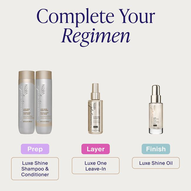 Unveil radiant, glowing hair with Kenra Platinum® Luxe Shine Conditioner. Achieve glass-like shine while transforming dull strands into silky smooth feeling hair. Replenishes hair for more conditioned and manageable hair.* Promotes healthy looking hair and formulated to enhance style memory to effortlessly retain your style throughout the day.

*vs. untreated damaged hair