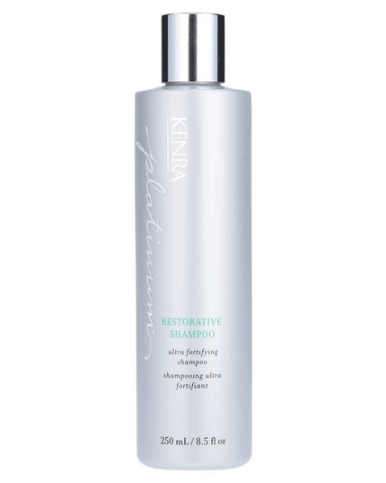Kenra Platinum Restorative Shampoo targets and deeply penetrates even the most damaged hair cuticles with Keratin Amino Acid technology to restore broken hair bonds from within. Instantly fortifies to restore smoothness, suppleness, & shine.