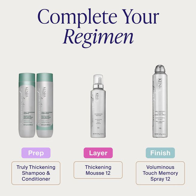 Unlock our secret to fuller, thicker looking hair after first use with the Kenra Platinum® Truly Thickening Shampoo &amp; Conditioner System. Experience instant fullness and 74% more volume at the root*. Adds hydration and shine and helps to add texture to hair for easy styling. Formulated to enhance style memory to effortlessly retain your style longer.