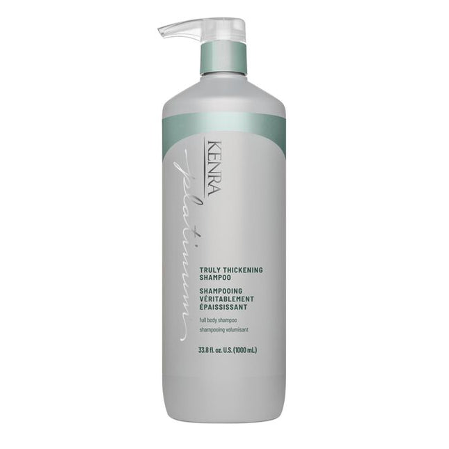 Unlock our secret to fuller, thicker looking hair after first use with the Kenra Platinum® Truly Thickening Shampoo &amp; Conditioner System. Experience instant fullness and 74% more volume at the root*. Adds hydration and shine and helps to add texture to hair for easy styling. Formulated to enhance style memory to effortlessly retain your style longer.