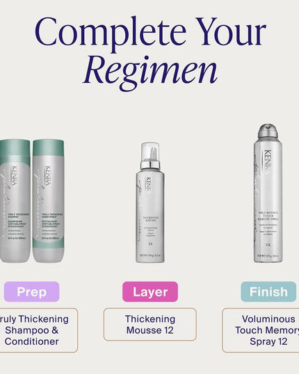 Unlock our secret to fuller, thicker looking hair after first use with the Kenra Platinum® Truly Thickening Shampoo &amp; Conditioner System. Experience instant fullness and 74% more volume at the root*. Adds hydration and shine and helps to add texture to hair for easy styling. Formulated to enhance style memory to effortlessly retain your style longer.
