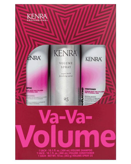 Kenra Volume Shampoo&nbsp;and Volume Conditioner increases volume by up to 45%* with KenraVolume system. Provides noticeable lift at the root, detangles and leaves hair feeling hydrated without weighing hair down. Ideal for normal to fine hair. Voluminous styles start here.Kenra Volume Spray 25 provides up to 120-hour super hold** and 72-hour high humidity resistance**. 