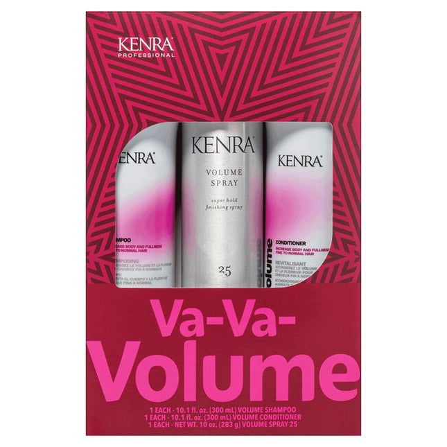 Kenra Volume Shampoo&nbsp;and Volume Conditioner increases volume by up to 45%* with KenraVolume system. Provides noticeable lift at the root, detangles and leaves hair feeling hydrated without weighing hair down. Ideal for normal to fine hair. Voluminous styles start here.Kenra Volume Spray 25 provides up to 120-hour super hold** and 72-hour high humidity resistance**. 