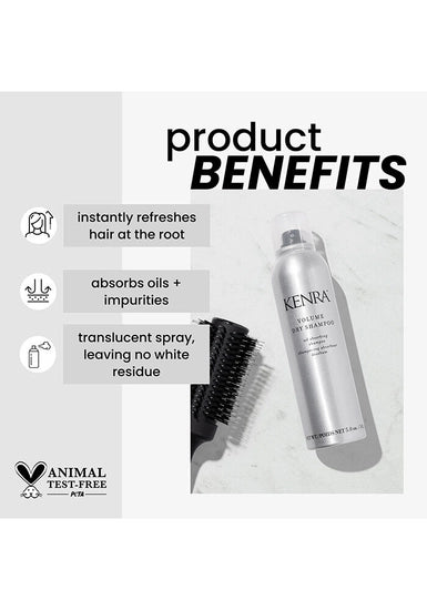 Kenra Volume Dry Shampoo instantly refreshes, lifts, and adds body to the hair at the roots. This translucent, volume-enhancing spray absorbs excess oils and impurities while building the ideal foundation for styling.