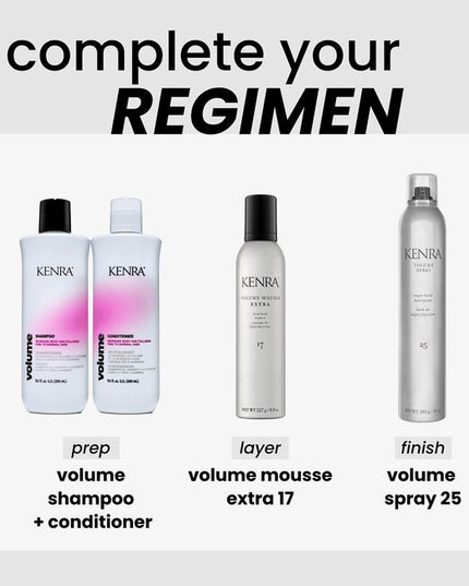 Kenra Volume Spray 25 provides the superhold and volume. This volumizing spray leaves hair looking natural and shiny while imparting the strength and volume necessary to make any style last all day.