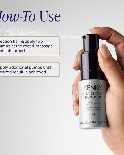 Kenra Volumizing Powder 14 is a medium hold texture powder.