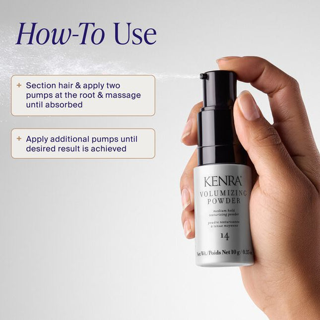 Kenra Volumizing Powder 14 is a medium hold texture powder.
