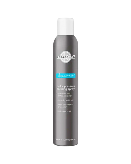 Done With It is a layerable hairspray that is keratin-infused to help rebuild hair from the inside-out while fighting humidity and providing UV protection. This easy to control hairspray is packed with coconut and castor oil to provide shine and luster while preserving and enhancing color.