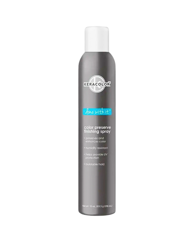 Done With It is a layerable hairspray that is keratin-infused to help rebuild hair from the inside-out while fighting humidity and providing UV protection. This easy to control hairspray is packed with coconut and castor oil to provide shine and luster while preserving and enhancing color.
