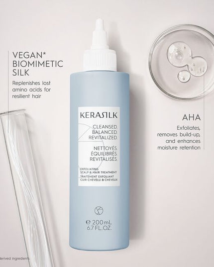 A highly effective pre-shampoo treatment with Biomimetic Silk &amp; 2% AHA. Our 100% vegan* exfoliating formula deeply cleanses the scalp and hair without stripping moisture, promoting voluminous, shiny, healthy-looking hair.
*no animal-derived ingredients