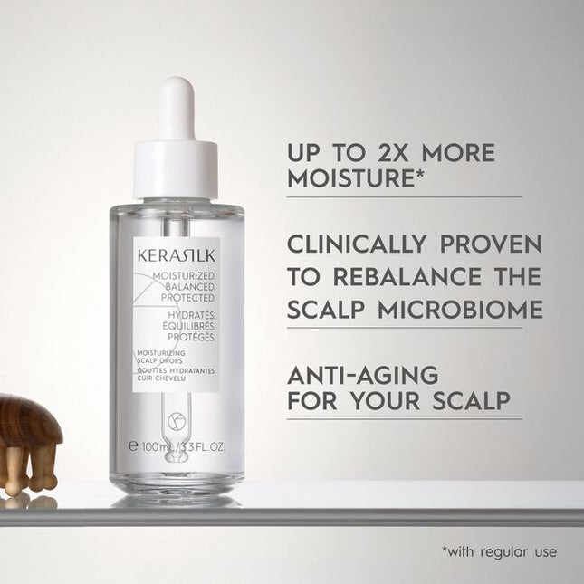 A highly effective serum with Biomimetic Silk, 1% Ectoin &amp; 1% Niacinamide. Kerasilk's 100% vegan* formula deeply moisturizes the scalp, relieving itchiness, redness, irritation, and flaking, while fortifying against external stressors.
*no animal-derived ingredients"
