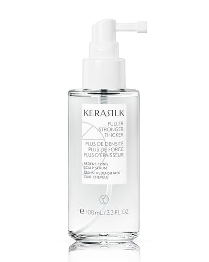 A highly effective serum infused with Biomimetic Silk, Ectoin &amp; T-Flavanone. Kerasilk's 100 % vegan* formula protects from hereditary hair loss, strengthens the roots and redensifies for long-lasting thicker and denser hair.
*no animal-derived ingredients