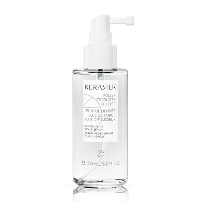 A highly effective serum infused with Biomimetic Silk, Ectoin &amp; T-Flavanone. Kerasilk's 100 % vegan* formula protects from hereditary hair loss, strengthens the roots and redensifies for long-lasting thicker and denser hair.
*no animal-derived ingredients