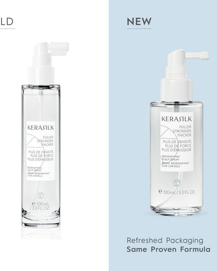 A highly effective serum infused with Biomimetic Silk, Ectoin &amp; T-Flavanone. Kerasilk's 100 % vegan* formula protects from hereditary hair loss, strengthens the roots and redensifies for long-lasting thicker and denser hair.
*no animal-derived ingredients