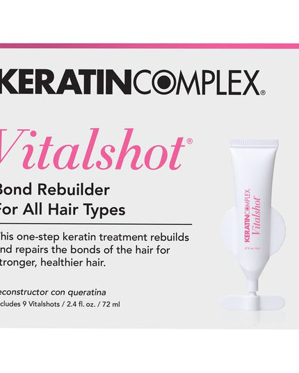 This professional one-step keratin treatment rebuilds and repairs the bonds of the hair for stronger, healthies hair. Vitalshot helps strengthen hair from the inside out to help reverse long term damage and can be added to all color and lightener services. Vitalshot requires no change to color formulations or processing time.