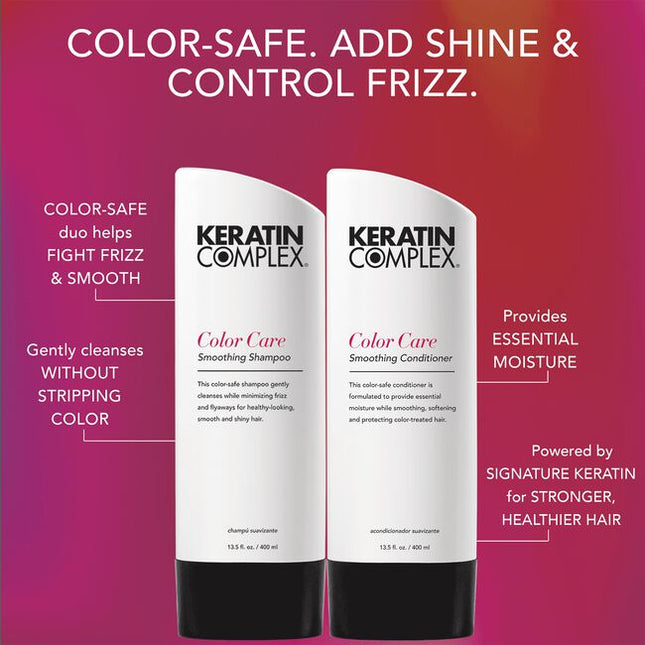 This color-safe shampoo gently cleanses while minimizing frizz and flyaways for healthy-looking, smooth, and shiny hair. For all hair types, including dry, damaged, color-treated, and keratin-treated hair.