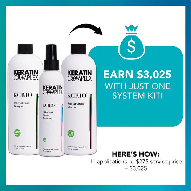 Revitalize your hair with KCRIO, inspired by the vibrant energy of Rio de Janeiro’s Carnival! Designed for all hair types, the Keratin Complex KCRIO Restorative Keratin System delivers superior smoothness, sleekness, and radiant shine, with results that last up to 3 months. KCRIO's proprietary blend of Signature Keratin, Creatine, and nourishing Murumuru Butter works to smooth, strengthen, and revive hair from the inside out.