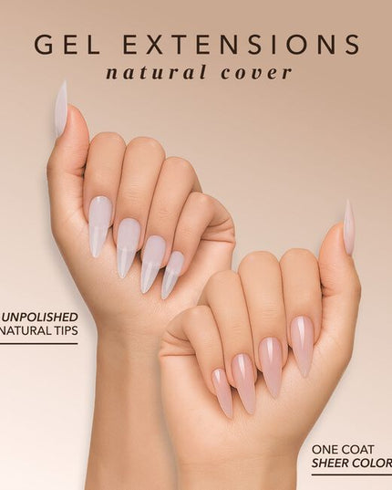 Introducing the next evolution in nail technology, Kiara Sky Natural Cover Gel Extensions. Crafted from our ultra-light soft gel and infused with a proprietary milky tint, these natural cover tips deliver seamless coverage that blurs imperfections and eliminates the line between the natural nail and the extension. 