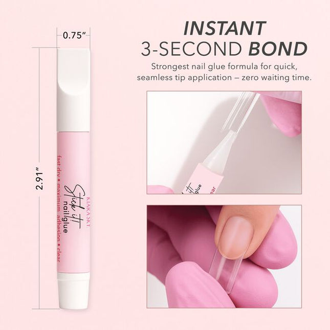 The Kiara Sky 4-in-1 Gel Nail Glue is a multi-functional salon staple designed to streamline service and maximize performance. This thick, controlled-formula gel glue acts as your go-to for securing gel extensions, locking in rhinestones or embellishments, sculpting 3D nail art, and even acting as a builder gel.