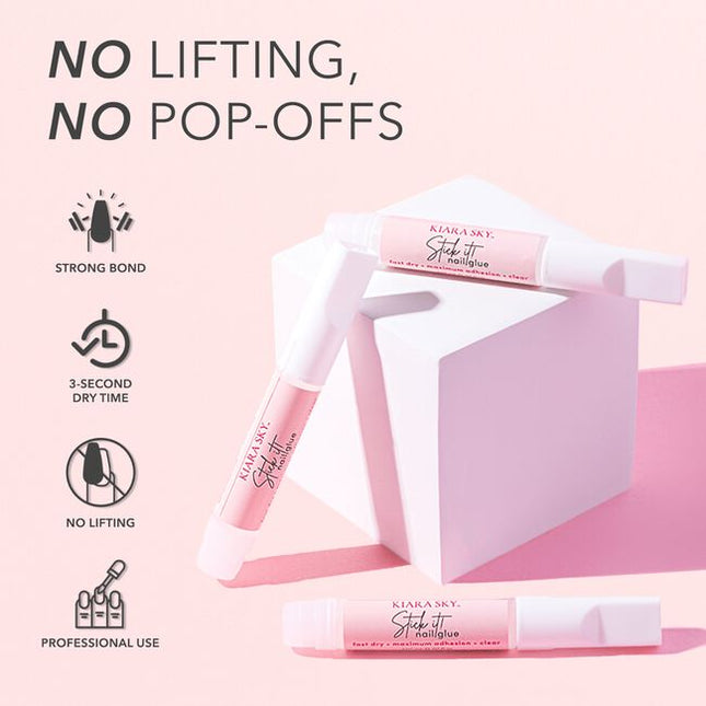 The Kiara Sky 4-in-1 Gel Nail Glue is a multi-functional salon staple designed to streamline service and maximize performance. This thick, controlled-formula gel glue acts as your go-to for securing gel extensions, locking in rhinestones or embellishments, sculpting 3D nail art, and even acting as a builder gel.