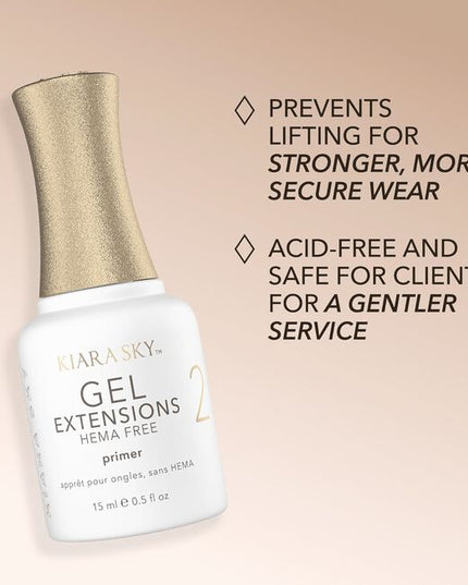 Kiara Sky’s Gel Extensions Primer HEMA Free is the second step in the Gelly Tips application system and is essential for achieving strong and long lasting adhesion.