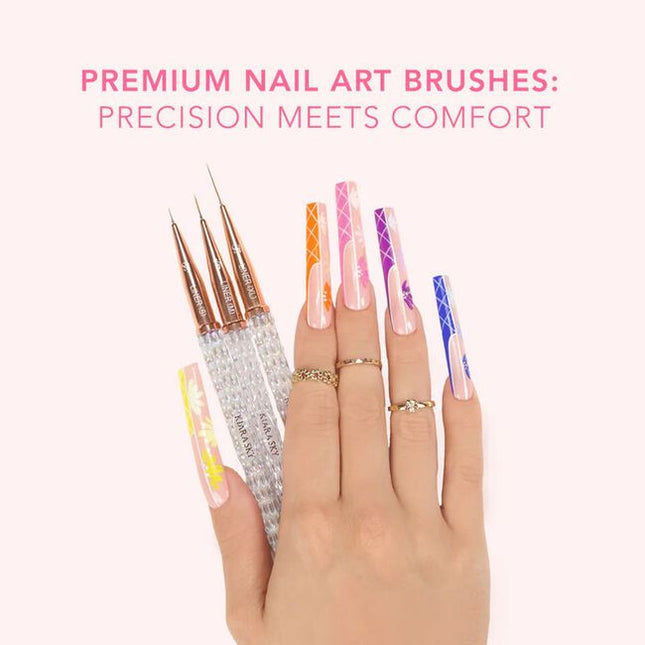 The Kiara Sky Nail Art Brush Collection is a must-have set of eight precision tools designed to elevate your nail artistry. Whether you're creating delicate linework, intricate floral designs, or bold abstract looks, each brush in this curated collection offers a unique shape and function to suit every creative need. 