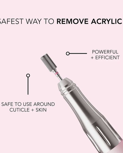 The Safety Removal Bit Medium Grit is a precision drill bit engineered for safe, efficient acrylic removal. Its X-cut and zirconium-coated carbide construction allow you to remove acrylic quickly while minimizing heat. Designed to protect skin contact and reduce risk, this bit delivers both safety and performance—ideal for busy nail techs who need control without sacrificing client comfort.
