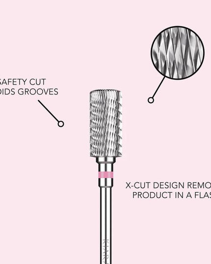 The Safety Removal Bit Medium Grit is a precision drill bit engineered for safe, efficient acrylic removal. Its X-cut and zirconium-coated carbide construction allow you to remove acrylic quickly while minimizing heat. Designed to protect skin contact and reduce risk, this bit delivers both safety and performance—ideal for busy nail techs who need control without sacrificing client comfort.