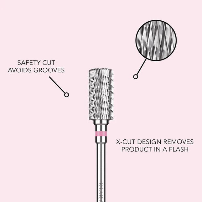 The Safety Removal Bit Medium Grit is a precision drill bit engineered for safe, efficient acrylic removal. Its X-cut and zirconium-coated carbide construction allow you to remove acrylic quickly while minimizing heat. Designed to protect skin contact and reduce risk, this bit delivers both safety and performance—ideal for busy nail techs who need control without sacrificing client comfort.