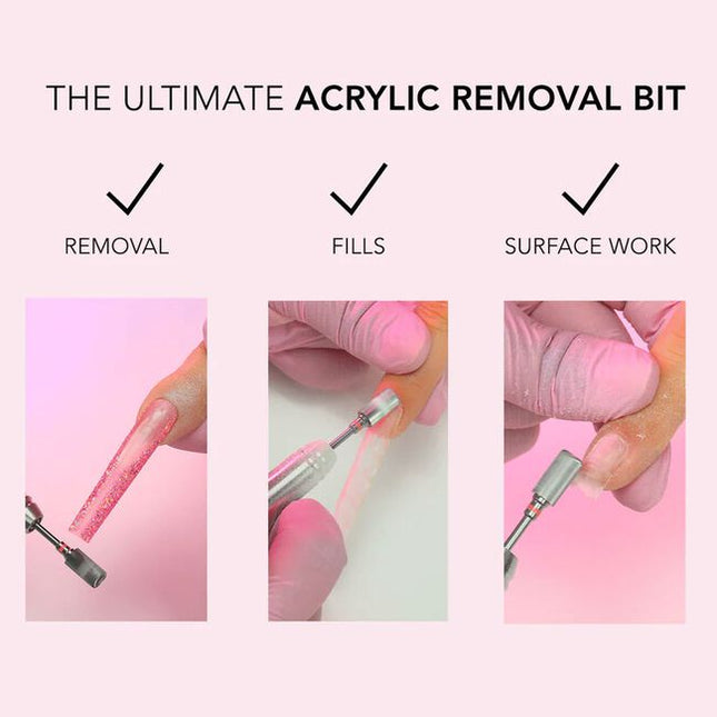 The Safety Removal Bit Medium Grit is a precision drill bit engineered for safe, efficient acrylic removal. Its X-cut and zirconium-coated carbide construction allow you to remove acrylic quickly while minimizing heat. Designed to protect skin contact and reduce risk, this bit delivers both safety and performance—ideal for busy nail techs who need control without sacrificing client comfort.