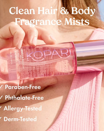 Bright and blissful, enjoy that sweet summer feeling when the world is blossoming all around you with Kopari Beauty's Marbella Bloom Hair & Body Mist. This fresh and floral hair & body fragrance is a vibrant blend of neroli and bergamot, with a touch of cardamom and vetiver.