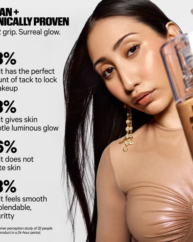 Milk Makeup Hydro Grip + Glow Primer is a 12-hour illuminating primer that hydrates with hyaluronic acid for a soft, radiant, golden-hour glow.