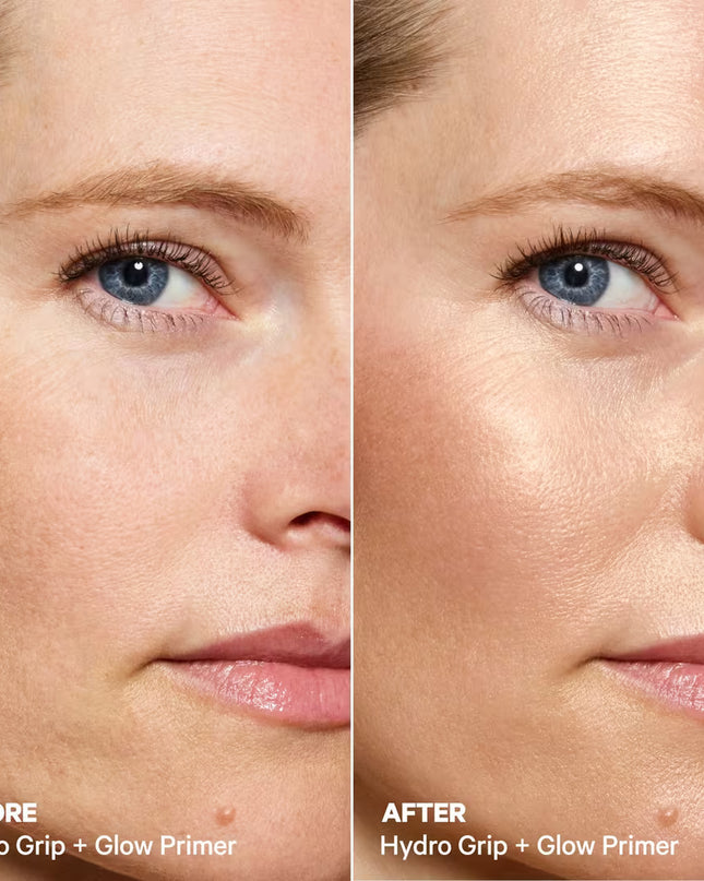 Milk Makeup Hydro Grip + Glow Primer is a 12-hour illuminating primer that hydrates with hyaluronic acid for a soft, radiant, golden-hour glow.