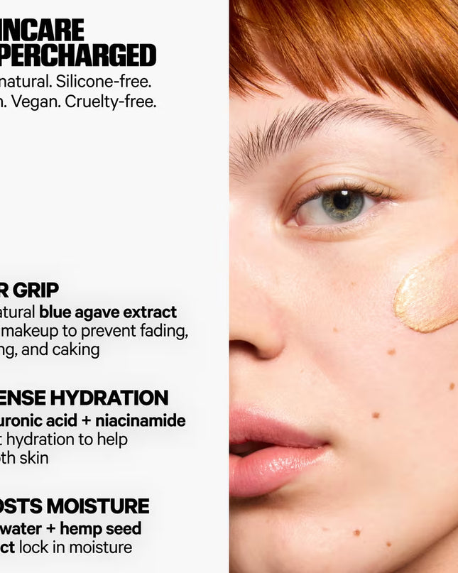 Milk Makeup Hydro Grip + Glow Primer is a 12-hour illuminating primer that hydrates with hyaluronic acid for a soft, radiant, golden-hour glow.