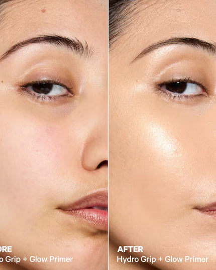 Milk Makeup Hydro Grip + Glow Primer is a 12-hour illuminating primer that hydrates with hyaluronic acid for a soft, radiant, golden-hour glow.