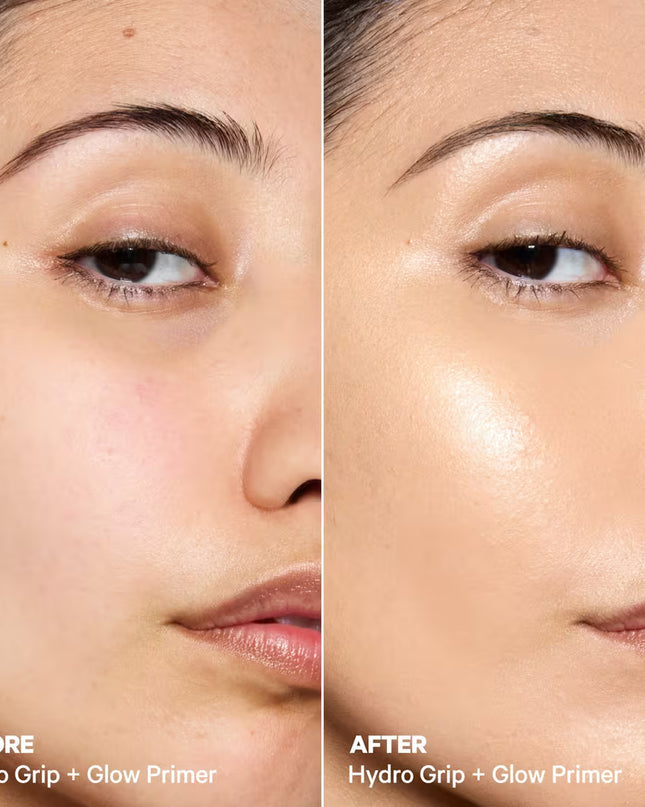 Milk Makeup Hydro Grip + Glow Primer is a 12-hour illuminating primer that hydrates with hyaluronic acid for a soft, radiant, golden-hour glow.