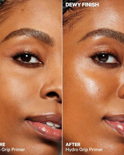 Milk Makeup's 13x award-winning Hydro Grip Primer is a 12-hour gel makeup primer that hydrates with hyaluronic acid and niacinamide for a dewy finish.