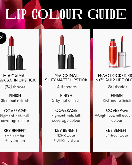 A sleek satin lipstick with full-coverage, pigment-rich colour in a comfortable formula that hydrates lips for eight hours.
