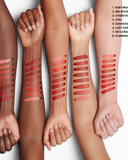 A silky matte lipstick that delivers 12 hours of full-coverage colour and eight hours of moisture.