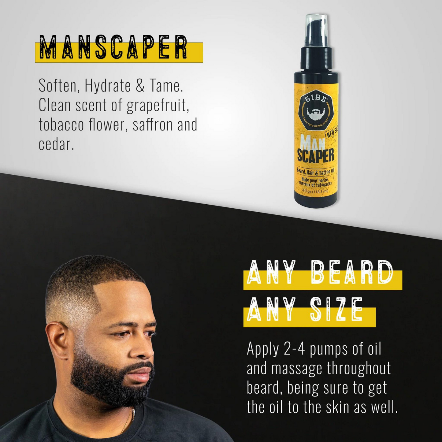 GIBS Grooming - Man Scaper Beard, Hair & Tattoo Oil 4 oz