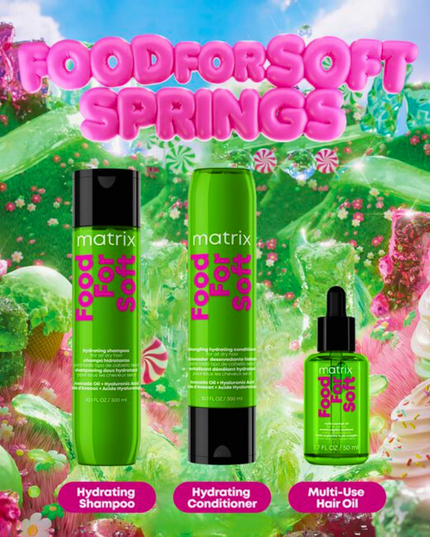 Food For Soft Kit Includes:

(1) - Food For Soft Shampoo, 10.1 fl. oz.
(1) - Food For Soft Conditioner, 10.1 fl. oz.
(1) - Food For Soft Oil, 1.7 fl. oz.