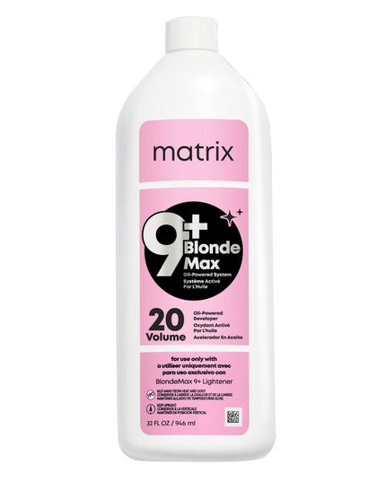 Matrix's BlondeMax 20-Volume Oil-Powered Developer is the dedicated developer for BlondeMax 9+ Lightener, designed for all hair levels and textures to deliver our fastest, cleanest, and most even lift for the brightest blonde. ---When used with BlondeMax 9+ Lightener, it delivers up to 9 levels of lift for the brightest results.