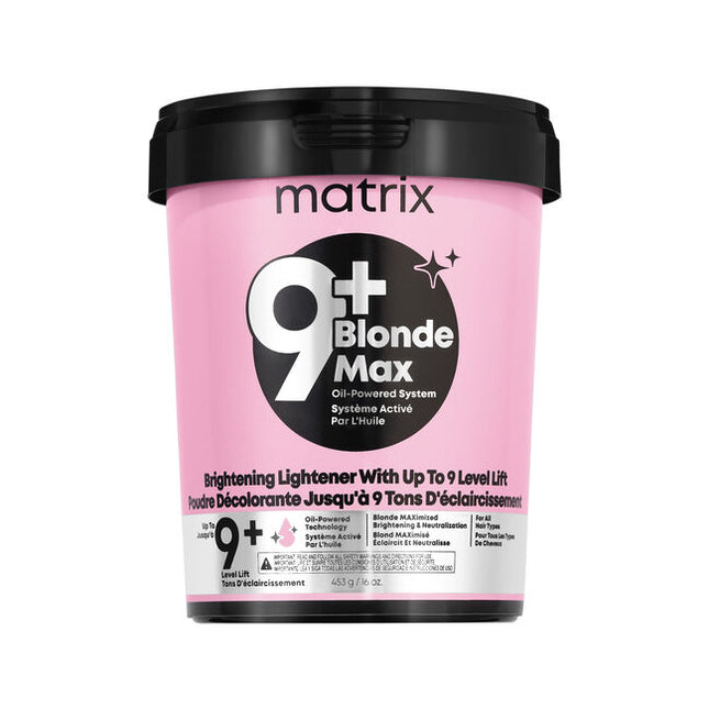 Achieve your clients' dream blonde with the Matrix BlondeMax 9+ Oil-Powered Lightening System. This high-performance lightener provides up to 9 levels of clean, even lift for stunning, bright results on any hair type. -Achieves up to 9 levels of clean, powerful lift.