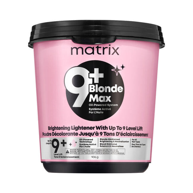 Achieve your clients' dream blonde with the Matrix BlondeMax 9+ Oil-Powered Lightening System. This high-performance lightener provides up to 9 levels of clean, even lift for stunning, bright results on any hair type. -Achieves up to 9 levels of clean, powerful lift.
