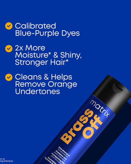 Brass Off neutralizing haircare system, infused with blue-purple pigments and ceramide. Helps remove unwanted brassy orange undertones in just one wash! Provides 2x more moisture &amp; shiny, stronger Hair. For lightened brunettes. Caring actives for lasting neutralization: Calibrated dyes help to remove brassy orange undertones in just one wash! Ceramide retains moisture, nourishment and shine!